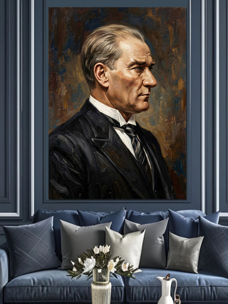 Takım Elbiseli Atatürk Yan Profil Portre Kanvas Tablo