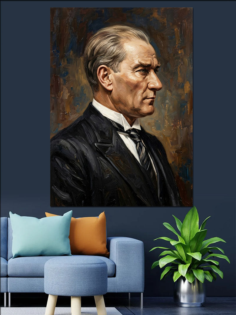 Takım Elbiseli Atatürk Yan Profil Portre Kanvas Tablo