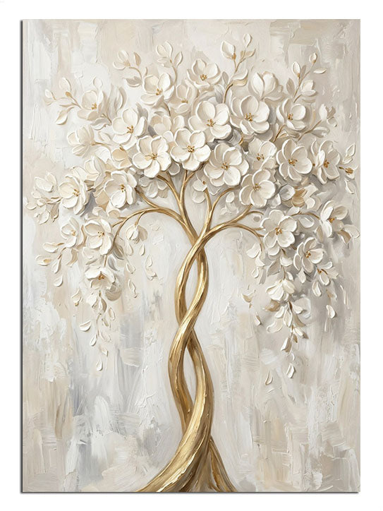 Beyaz kabartma hayat ağacı ve dallı