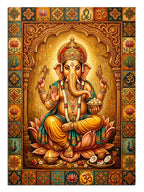 Tahtta oturan altın Ganesha tanrısı