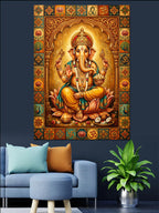 Ganesha Tanrısı Altın ve Turuncu Kanvas Tablo