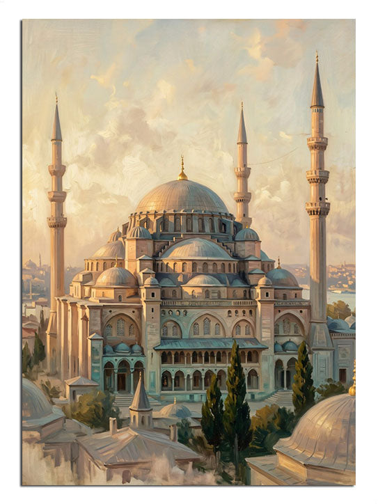 Mavi Cami ve gökyüzü ve minareli manzara