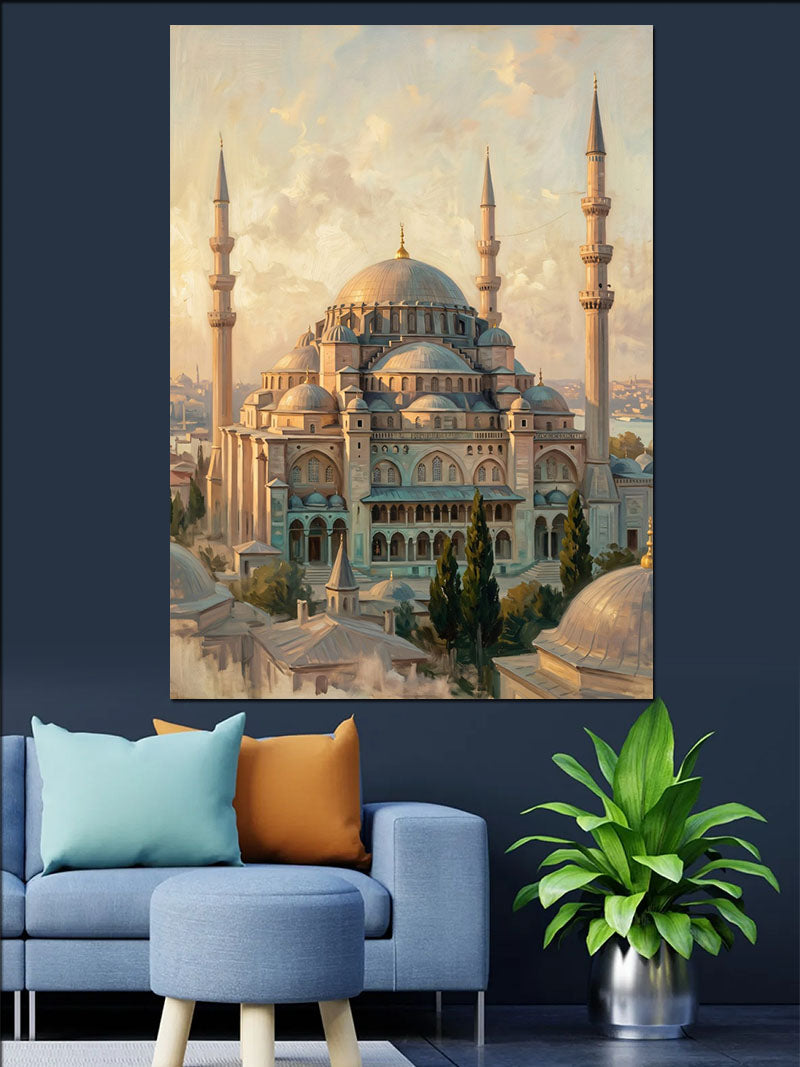 Mavi Cami ve Gökyüzü ve Minareli Kanvas Tablo