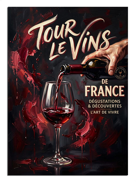 TOUR LE VINS DE FRANCE yazılı kadehe şarap dökülmesi poster