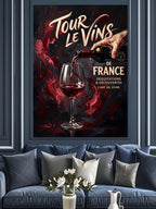 Kadehe Şarap Dökülmesi Tour Le Vins Poster Kanvas Tablo