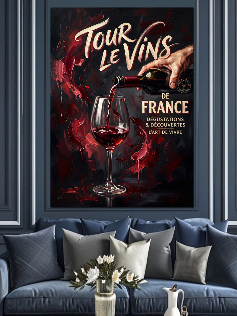 Kadehe Şarap Dökülmesi Tour Le Vins Poster Kanvas Tablo