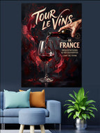 Kadehe Şarap Dökülmesi Tour Le Vins Poster Kanvas Tablo