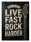 LIVE FAST ROCK HARDER yazılı gitar posteri