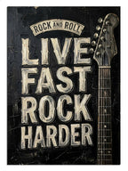 LIVE FAST ROCK HARDER yazılı gitar posteri