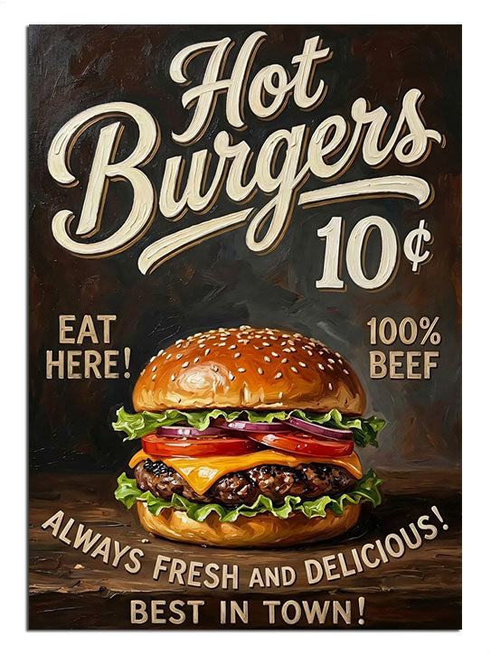 Hot Burgers 10 cent yazılı burger poster