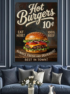 Hot Burgers 10 Cent Yazılı Burger Poster Kanvas Tablo