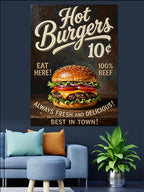 Hot Burgers 10 Cent Yazılı Burger Poster Kanvas Tablo