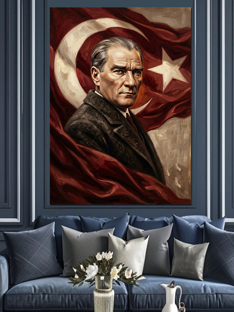 Türk Bayrağı ve Atatürk Portresi Kanvas Tablo