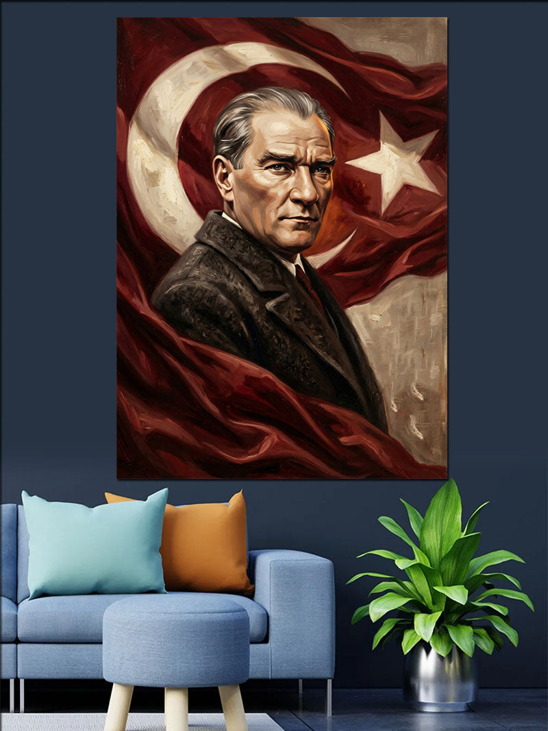 Türk Bayrağı ve Atatürk Portresi Kanvas Tablo