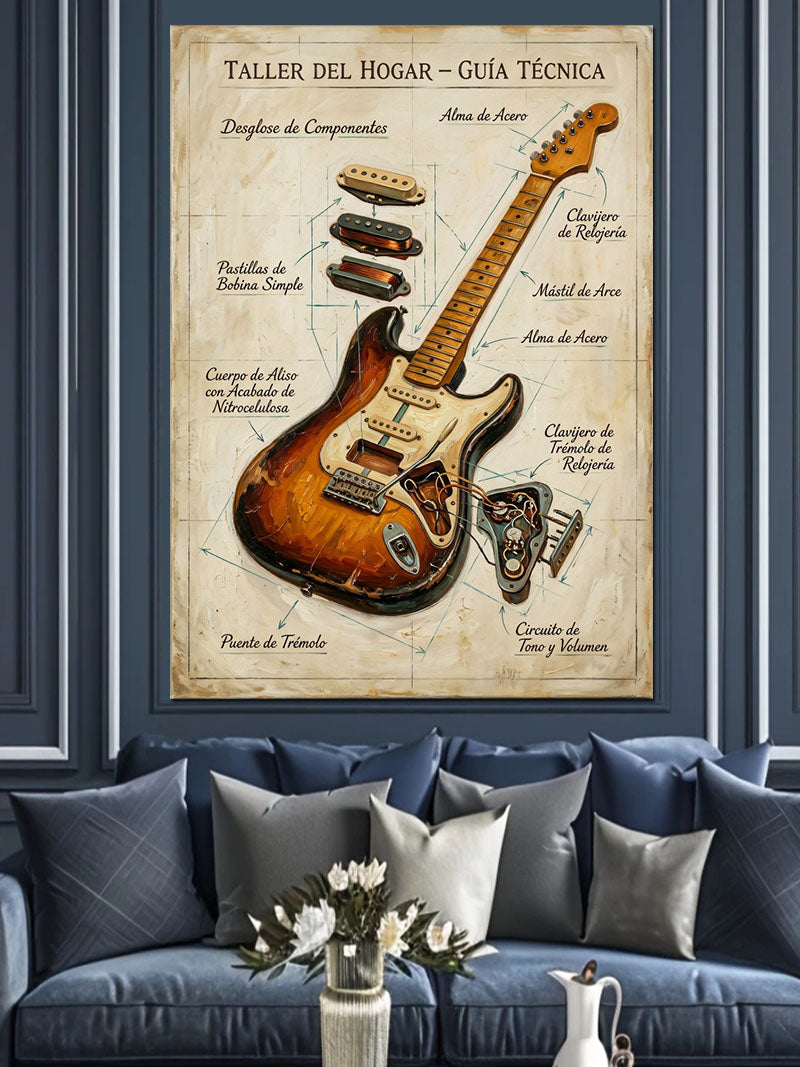 Elektro Gitar Teknik Çizimi Poster Kanvas Tablo
