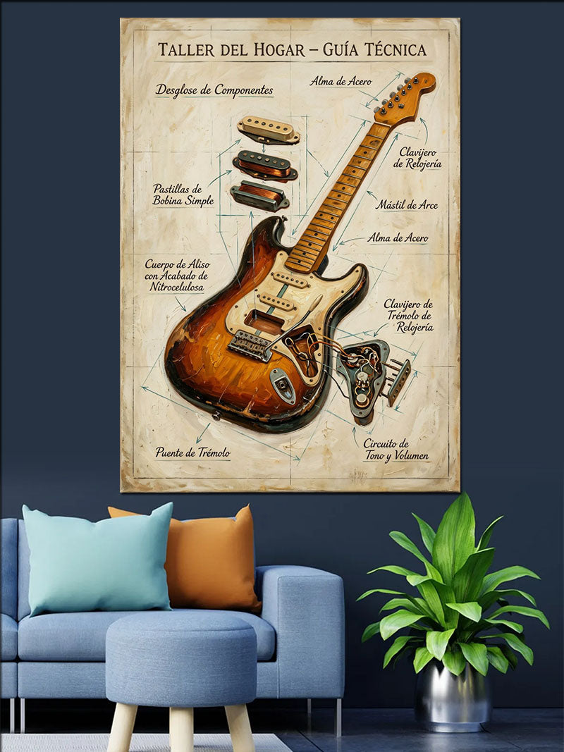 Elektro Gitar Teknik Çizimi Poster Kanvas Tablo