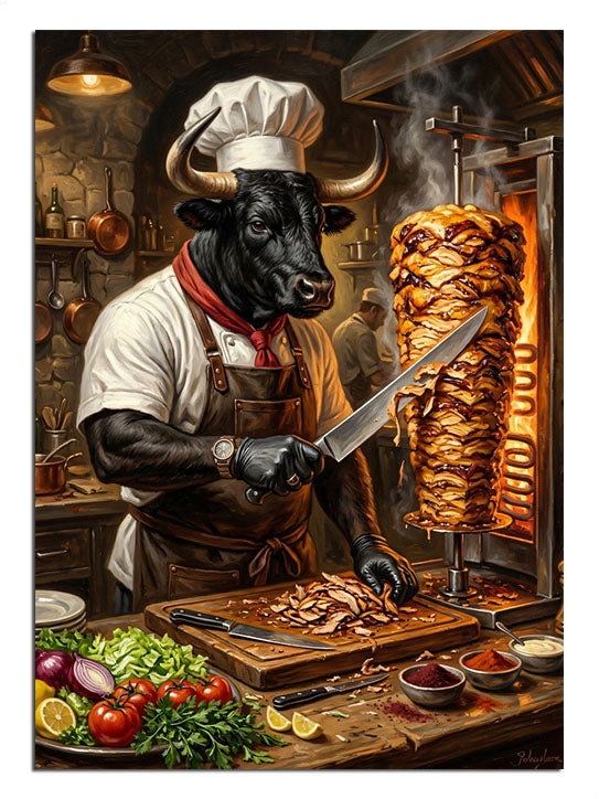 Döner kesen boğa aşçı şef komik