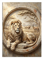 Taş kabartma aslan sürüsü ve ağaçlı daire