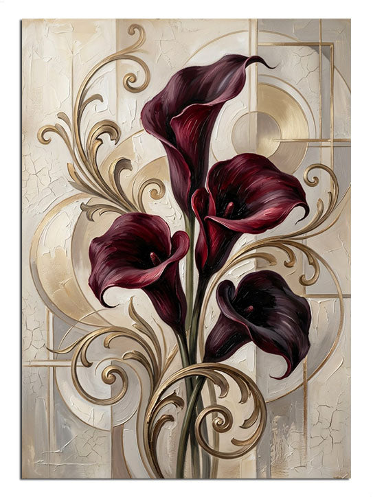 Bordo calla zambak ve art deco desen
