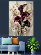 Bordo Calla Zambak Art Deco Desen Kanvas Tablo