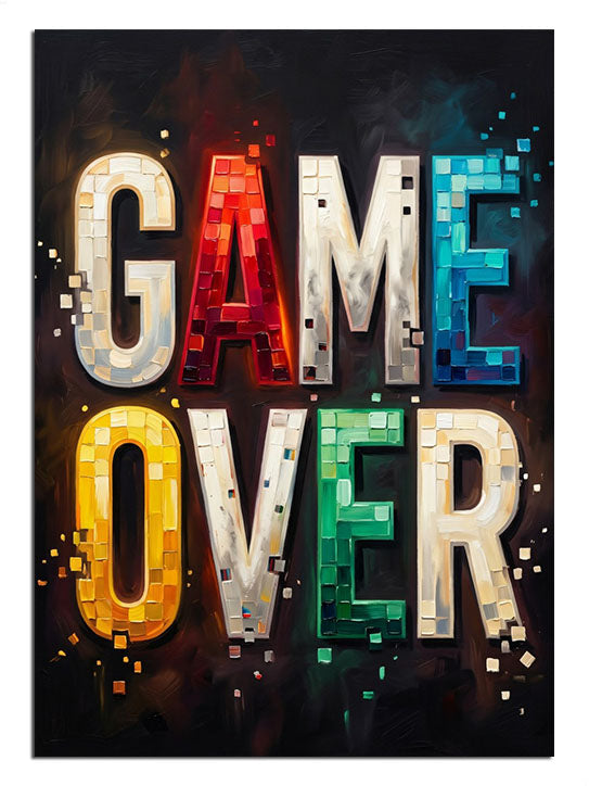 GAME OVER renkli pixel poster