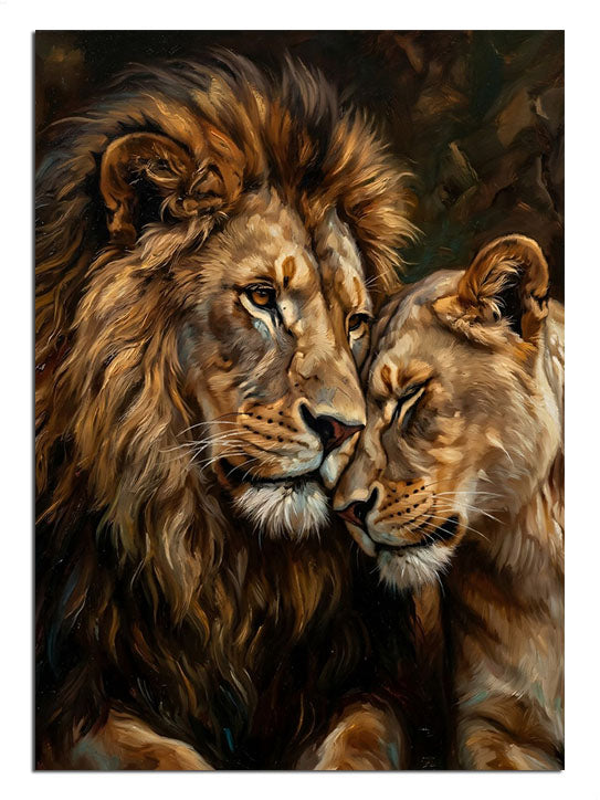 Sarılan aslan ve dişi aslan