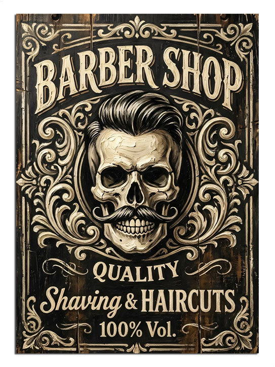 Kurukafalı BARBER SHOP QUALITY Shaving & Haircuts tabelası vintage