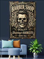 Kurukafalı Barber Shop Tabelası Vintage Kanvas Tablo