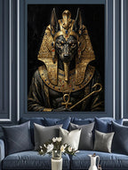 Anubis Tanrısı Siyah Altın Firavun Başlıklı Kanvas Tablo