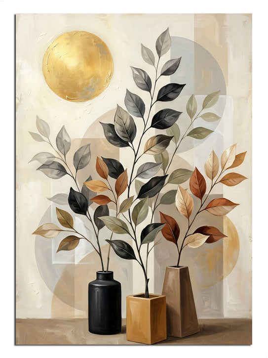 Vazoda kurutulmuş yaprak ve güneşli minimalist