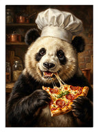 Pizza yiyen aşçı şapkalı panda