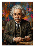 Einstein portresi renkli fırça darbeli