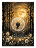 Ay ışıklı karahindiba ve orman ve ışıklı gece