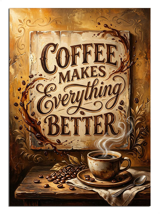 COFFEE MAKES EVERYTHING BETTER yazılı ve fincanlı poster