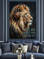 Kulaklıklı Aslan ve You Are What You Listen To Yazılı Kanvas Tablo