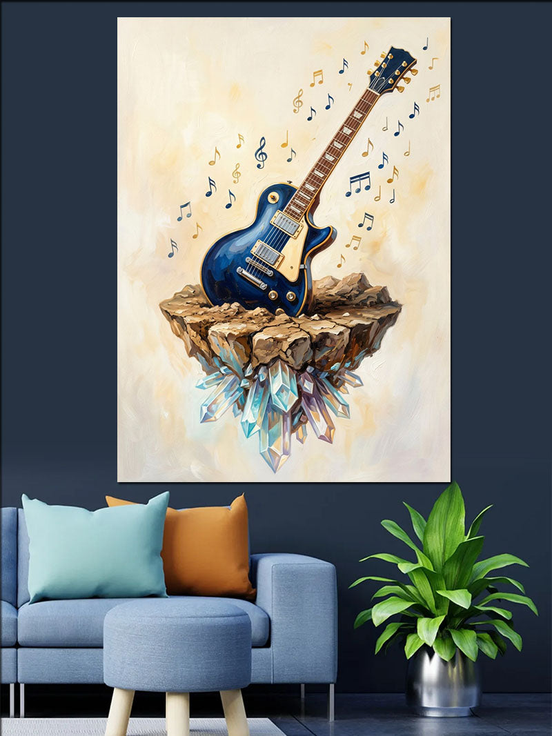 Kristal Kayada Mavi Elektro Gitar Kanvas Tablo