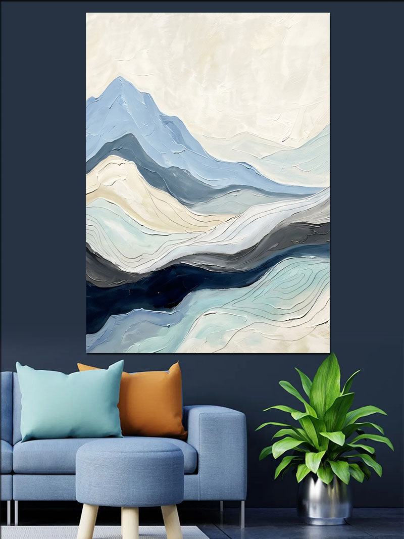 Mavi ve Beyaz Dağlar Minimalist Soyut Kanvas Tablo
