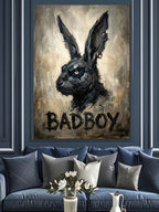 Siyah Tavşan ve BADBOY Yazılı Kanvas Tablo