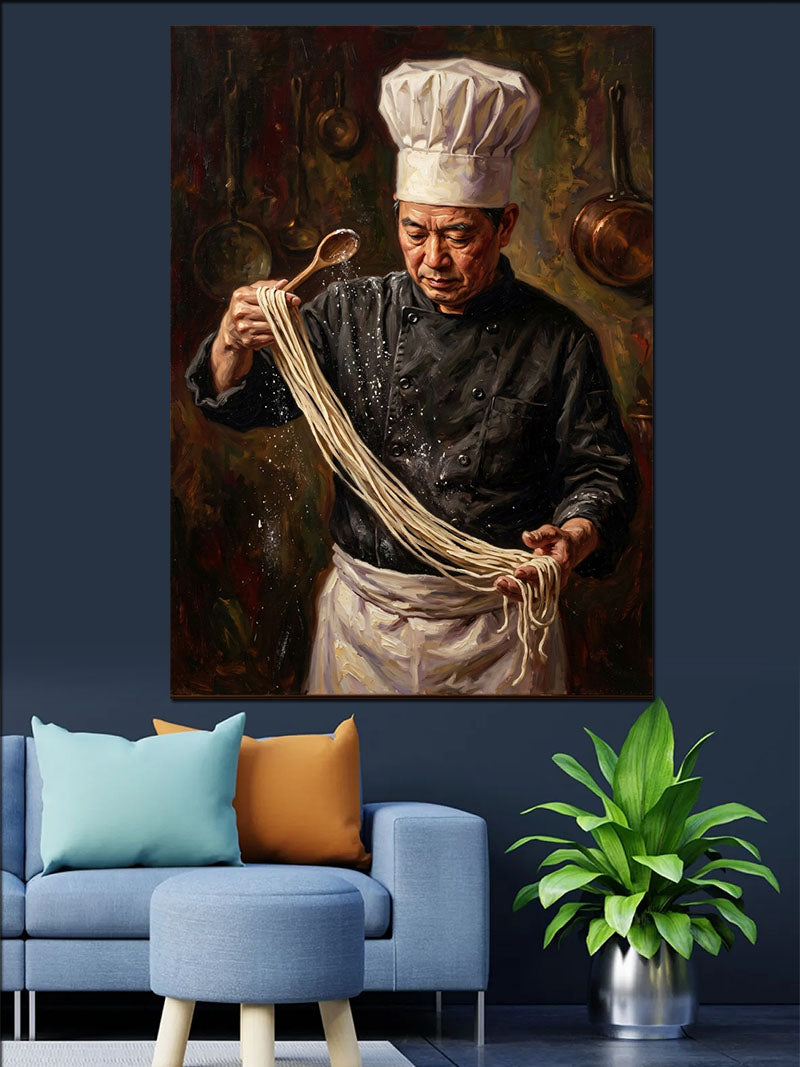 Hamur Çeken Aşçı Şef ve Şapkalı Kanvas Tablo