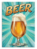Köpüklü bira bardağı ve BEER yazılı retro poster