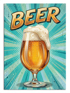 Köpüklü bira bardağı ve BEER yazılı retro poster
