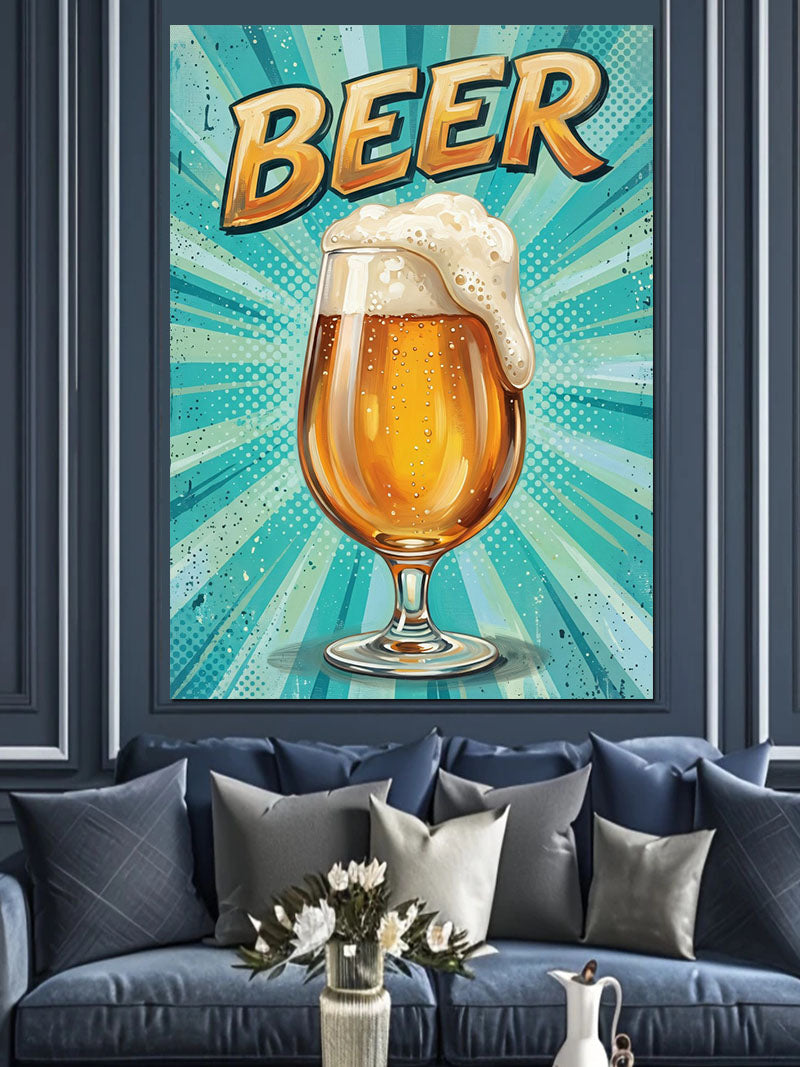 Köpüklü Bira Bardağı ve BEER Yazılı Retro Kanvas Tablo
