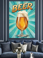 Köpüklü Bira Bardağı ve BEER Yazılı Retro Kanvas Tablo