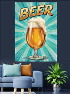 Köpüklü Bira Bardağı ve BEER Yazılı Retro Kanvas Tablo