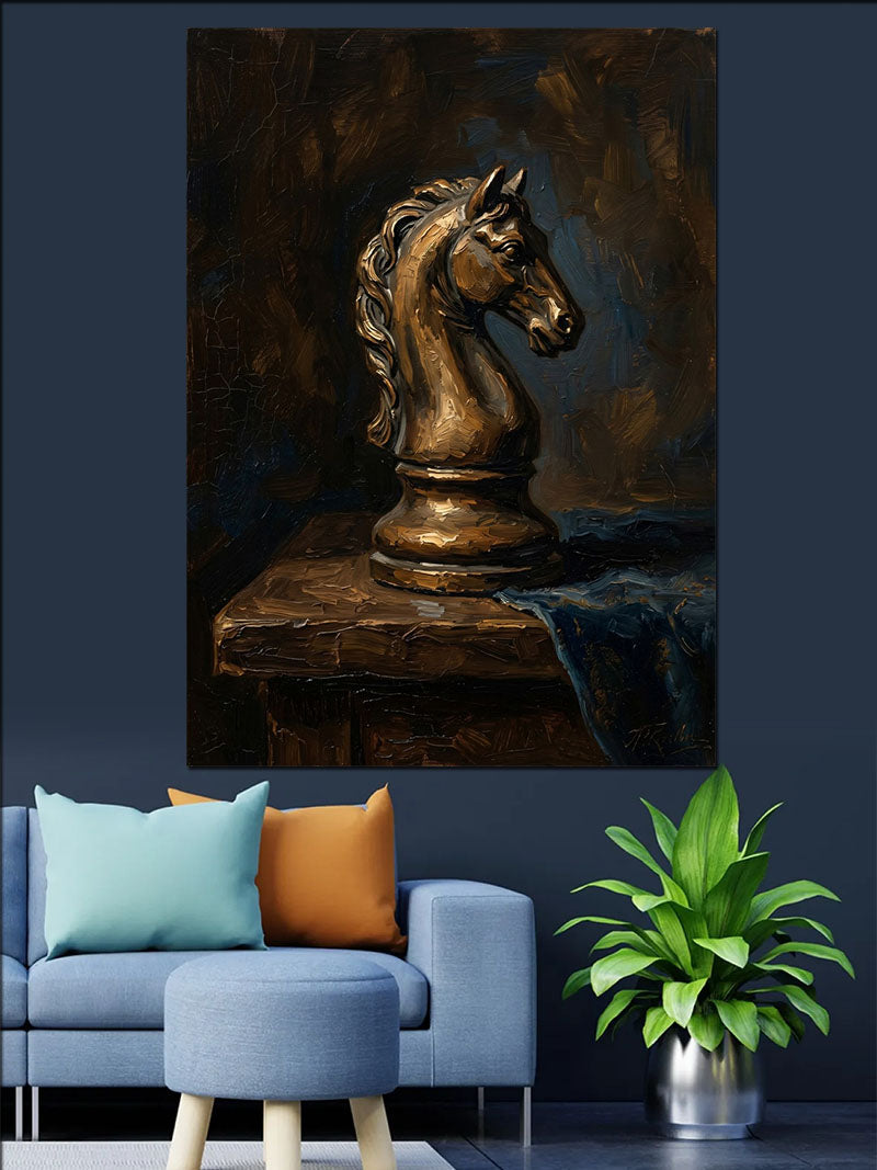 Bronz At Satranç Taşı Şah Kanvas Tablo