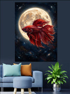 Kırmızı Beta Balığı ve Dolunaylı Gece Kanvas Tablo