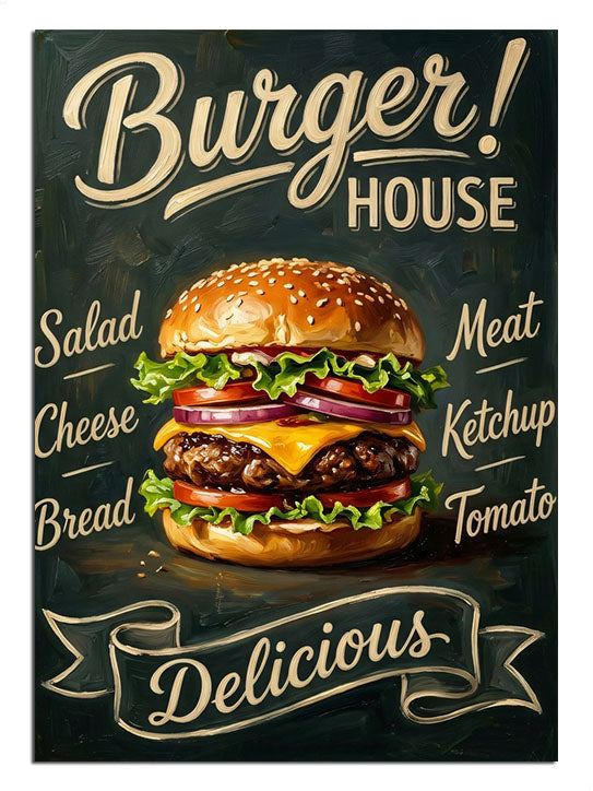 Burger HOUSE ve hamburger ve yazılı poster