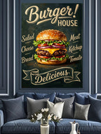Burger House Hamburger ve Yazılı Poster Kanvas Tablo