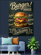Burger House Hamburger ve Yazılı Poster Kanvas Tablo