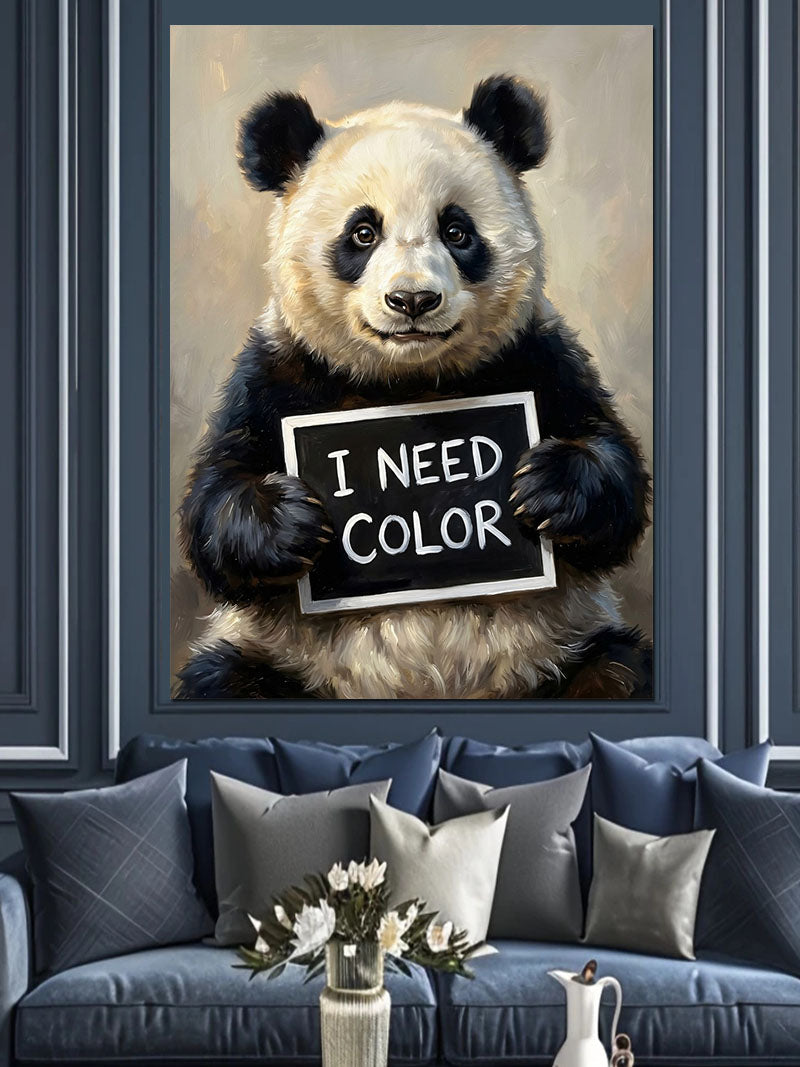 I NEED COLOR Yazılı Panda Kanvas Tablo